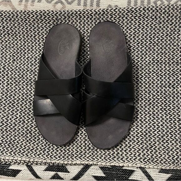 Chaco Women’s Wayfarer Slide Sandal Black Leather Sz-6 - Picture 3 of 6